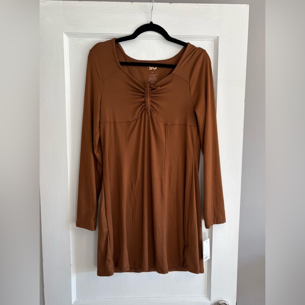 NWT SO Long Sleeve Brown Princess Fit & Flare Dress Size Large
